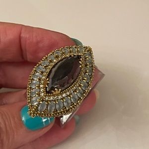 Huge bohemian silver ring with amethyst and white topaz size 7